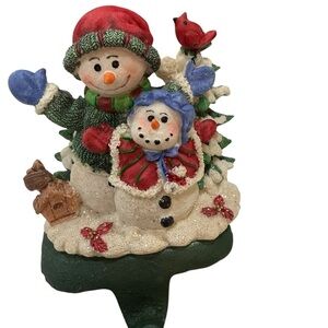 Cedar creek Cast Iron Resin Multicolored Snowman Stocking Holder Festive Hoiiday